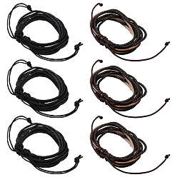 (52) Непрозрачная лаванда 6 шт. 2 цвета многорядные плетеные браслеты из искусственной кожи для мужчин, разноцветные, внутренний диаметр: 2-1/8~3-7/8 дюйм (5.4~9.7 см), 3 шт / цвет