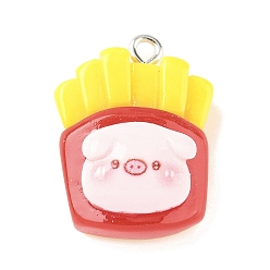 Food Подвески из непрозрачной смолы с милой тематикой свиньи, имитация еды, с платиновым тоном железная петля, картофель-фри, 24.5x18x10.5 мм, отверстие : 2 мм