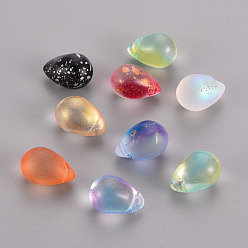 Mixed Color Transparent Spray Painted Glass Charms, Teardrop, Mixed Color, 14x10x10mm, Hole: 1mm