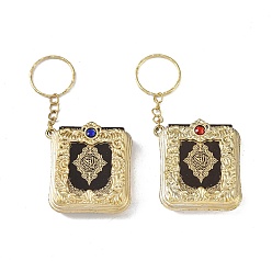 Golden Alloy Keychains, with Plastic Rhinestone, Scripture, Golden, 10.4cm