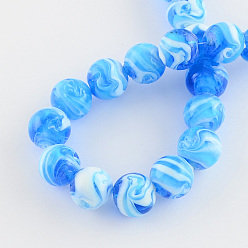 Deep Sky Blue Handmade Lampwork Beads, Round, Deep Sky Blue, 14mm, Hole: 1~2mm