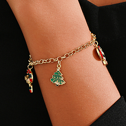 Разноцветный Рождественские браслеты с подвесками из латуни и эмали, браслеты-цепочки Rolo из нержавеющей стали для женщин, рождественская елка, Санта-Клаус и конфетная трость, красочный, внутренний диаметр: 6-3/4 дюйм (17.3 см)