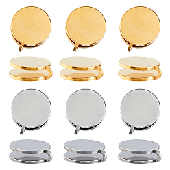 Golden & Stainless Steel Color 12Pcs 2 Colors 304 Stainless Steel Cuff Earrings, Flat Round, Golden & Stainless Steel Color, 16x15mm, 6pcs/color