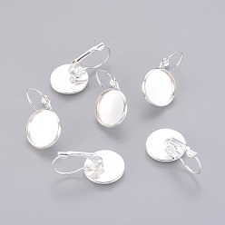 Silver Brass Leverback Earring Findings, Nickel Free, Silver Color Plated, 25~27x16mm, Tray: 14mm