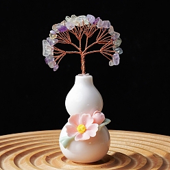 Флюорит Украшения из натуральной флюоритовой крошки в виде дерева жизни с тыквенной основой, Медная проволока, энергетический камень фэн-шуй, подарок для женщин и мужчин, медитация, 130~140 мм