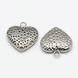 Stainless Steel Color Tarnish Resistant 304 Stainless Steel Textured Pendants, Bumpy, Puffed Heart, Stainless Steel Color, 17x16x4mm, Hole: 2mm