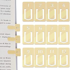 Number Pattern 1 набор латунных закладок, скрепки со стрелками, опустошить, прямоугольник с номером 1~12, золотые, 31x17x0.4 мм, 12 шт / комплект