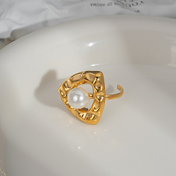 Треугольник Регулируемые 304 манжеты из нержавеющей стали для женщин, реальный 18 k позолоченный, с имитацией жемчуга, треугольные, 20.9 мм, внутренний диаметр: регулируемый