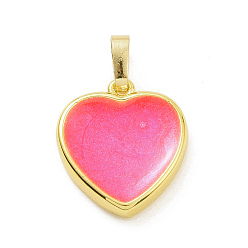 Ярко-Розовый Настоящие 18k позолоченные экологически чистые подвески из латуни с эмалью, без кадмия и без свинца, долговечный, шарма сердца, ярко-розовый, 17x15x3.5 мм, отверстие : 3.5x6 мм