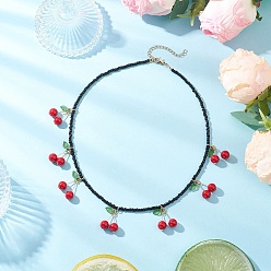 Черный Ожерелья из стеклянных бусин с подвеской в виде красной вишни из натурального окрашенного нефрита Машан для женщин, золотые, чёрные, 17.52 дюйм (44.5 см)