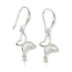 Платина Серьги-крючки с бабочкой из латуни с микропаве из прозрачного кубического циркония, стойки покрытие, долговечный, платина, 35.5x12.5 мм