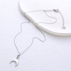 Серебро Ожерелья из нержавеющей стали с подвеской в виде луны из натуральной белой ракушки для женщин, серебряные