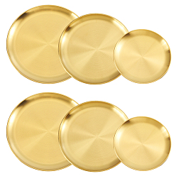 Doré  6 pièces 3 styles ronds 201 plateaux de rangement pour bagues en acier inoxydable, , Des boucles d'oreilles, or, 204~303x12.5~15mm, 2 pcs / style