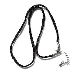 Black 3.5MM Polyester Metallic Cord Braided Cord Necklace Making, with Brass Findings and 202 Stainless Steel Lobster Claw Clasps, Long-Lasting Plated, Rack Plating, Stainless Steel Color, Black, 16.14 inch(41cm)~18.11 inch(46cm)
