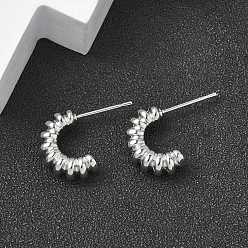 Платинированный C-образные латунные серьги-гвоздики, Реальная платина, 15x21x5 мм