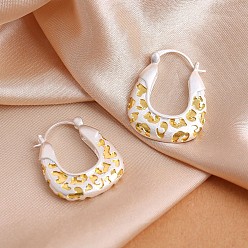 Golden & Silver Brass Hoop Earrings for Women, Bag Shape with Leopard Print, Golden & Silver, 20mm