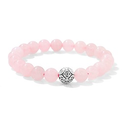 Розовый Кварц Эластичные браслеты из натурального розового кварца с круглыми бусинами, талисманы из сплава, ювелирные украшения на удачу для женщин и мужчин, 7.48 дюйм (19 см)