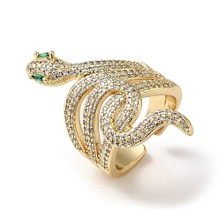 Настоящее золото 18K Латунное покрытие стойки, микро-паве, прозрачные кольца с кубическим цирконием, открытые манжеты для женщин, без кадмия, без никеля и без свинца, змея, реальный 18 k позолоченный, внутренний диаметр: 17.4 мм