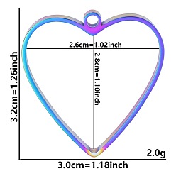 Сердце Подвески с открытой задней панелью из нержавеющей стали, для diy уф смолы, эпоксидная смола, Прессованные цветочные украшения, Радуга цветов, сердце, 32x30x3 мм, отверстие : 2.2 мм