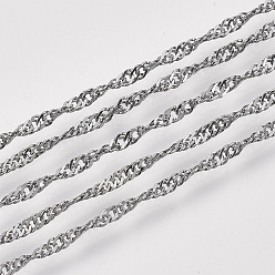 Черный Цвет Металла Сингапурские паяные латунные покрытые железом цепи, цепи водных волн, с катушкой, металлический черный , 2x1.2x0.3 мм, около 328.08 футов (100 м) / рулон