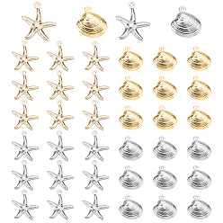 Mixed Color 40Pcs 4 Style 304 Stainless Steel Pendants, Starfish & Shell Shapes, Mixed Color, 10pcs/style
