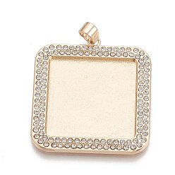 Light Gold Alloy Pendant Cabochon Settings, Cadmium Free & Lead Free, Picture Memory Frame Pendants, with Rhinestone, Square, Light Gold, Tray: 25x25mm, 36.5x33.5x2.5mm, Hole: 4mm