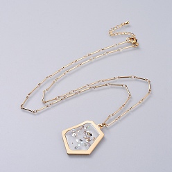 Real 18K Gold Plated Epoxy Resin Pendant Necklaces, with Shell, Brass Bar Link Chains and Lobster Claw Clasps, Real 18K Gold Plated, 22.4 inch(57cm)