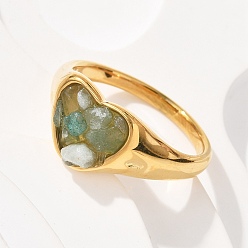 Аквамарин Перстни в форме сердца из натурального аквамарина, 304 кольца из нержавеющей стали, реальный 18 k позолоченный, 10 мм, размер США 7 (17.3 мм)