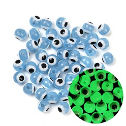 Светло-Голубой Светящиеся и печатные непрозрачные акриловые бусины, круглый глаз, светится в темноте, Небесно-голубой, 6 мм, отверстие : 1.6 мм