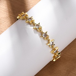 Золотой Латунные браслеты с микропаве из прозрачных кубических цирконий для женщин, звезда, без кадмия и без свинца, стойки покрытие, долговечный, золотые, 6-1/8 дюйм (15.7 см)