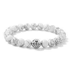 Говлит Эластичные браслеты из синтетического говлита с круглыми бусинами, талисманы из сплава, ювелирные украшения на удачу для женщин и мужчин, 7.48 дюйм (19 см)