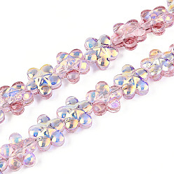 Фламинго Прозрачность гальванизированные стеклянные бусины нити, цветок, с покрытием AB цвета, с половиным покрытием, фламинго, 12~12.3x12.5x7 мм, отверстие : 1 мм, около 55 шт / нитка, 24.80'' (63 см)