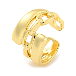 Real 18K Gold Plated Brass Cable Chain Open Cuff Ring for Women, Real 18K Gold Plated, 16mm, Adjustable