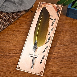 Темно-Золотистый Перо перо перо, винтажная чернильная ручка с перьями, Ручка из цинкового сплава, пишущая ручка, ручка для каллиграфии, подарочный набор на Рождество и день рождения, темные золотарник, 23~24 см