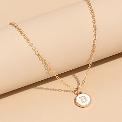 Letter B Сплав белого эмалевого диска с инициалами подвески ожерелья для женщин, золотые, В письме, 17.72 дюйм (45 см)