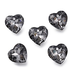 Silver Night Shade Стеклянные стразы подвески, с покрытием на задной стороне, граненые, сердце, серебряный ночной оттенок, 14.5x14.5x6.5 мм, отверстие : 1.5 мм