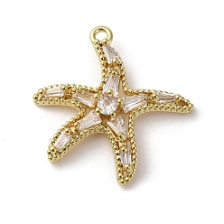 Золотой Латунные подвески, без кадмия, без никеля и без свинца, морская звезда, с микро проложить кубического циркония, золотые, 21.5x20x3.5 мм, отверстие : 1.4 мм