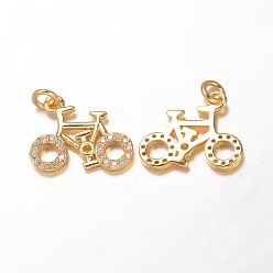 Chapado en Oro Real 18K Bronce colgantes cúbicos del zirconia, bicicleta, aaa grado, sin cadmio y níque y plomo, real 18 k chapado en oro, 12x15x2 mm, agujero: 2 mm