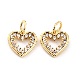 Настоящее золото 18K Латунные микро проложить кубического циркония подвески, с прыжковых колец, долговечный, без кадмия и без свинца, сердце, реальный 18 k позолоченный, 10x11x1.5 мм, отверстие : 3.6 мм