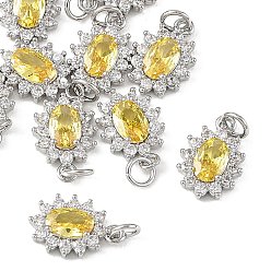 Yellow SHEGRACE Brass Micro Pave Cubic Zirconia Pendants, Cadmium Free & Nickel Free & Lead Free, Flower Charms, Platinum, Yellow, 12x8x3mm, Jump Ring: 4x1mm, Inner Diameter: 2mm