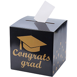 Черный 1коробки для открыток на выпускной вечеринку, Квадратные коробки для выпускных открыток с 5шт. бумажных открыток, чёрные, 21.4x21.4x21.4 см