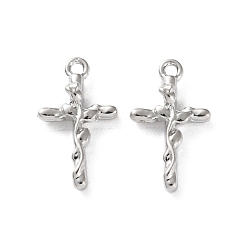 Платина Стойки подвески обшивки сплава, со стразами и искусственным жемчугом из АБС-пластика, крест прелести, платина, 18x10.5x4 мм, отверстие : 1.4 мм