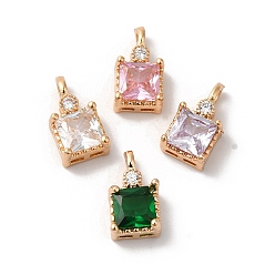 (52) Непрозрачная лаванда Латунь прелести, со стеклом, квадратный, золотые, разноцветные, 11x6x4 мм, отверстие : 1.4 мм