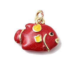 Красный Латунь эмаль подвески, рыбы прелести, долговечный, без кадмия и без свинца, с целью перехода в кольце, золотые, красные, 13x16x5 мм, отверстие : 3 мм