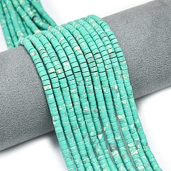 Бирюза Окрашенные нити синтетических бус императорской яшмы, матовые, дисковые бусы, Heishi бусы, бирюзовые, 4~4.5x2~2.5 мм, отверстие : 1 мм, около 155~157 шт / нитка, 15.24 дюйм (38.7 см)