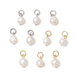 Золотой & Цвет Нержавеющей Стали 10 шт 2 цвета натуральный культивированный пресноводный жемчуг картофельные подвески, с латунными петлями и 304 соединительными кольцами из нержавеющей стали, цветочный белый, золотые и нержавеющая сталь цвет, 11.5x8.5 мм, отверстие : 4 мм, 5 шт / цвет