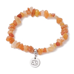 Красный Авантюрин Браслеты из натурального красного авантюрина с бусинами, 304 Браслеты из нержавеющей стали с подвесками в виде рака для женщин, внутренний диаметр: 1-7/8~2-1/4 дюйм (4.8~5.7 см)