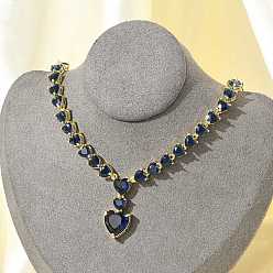 Морской Синий Латунные кубического циркония сердце кулон ожерелья, без кадмия и без свинца, долговечный, стойки покрытие, реальный 18 k позолоченный, Marine Blue, 14.57 дюйм (37 см)