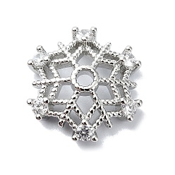 Платина Покрытие стойки латунь микро паве прозрачный колпачок из кубического циркония, долговечный, цветок, платина, 13.5x13.5x3 мм, отверстие : 1.8 мм