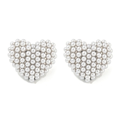 Сердце Серьги-гвоздики из латуни и АБС-пластика с имитацией жемчуга, долговечный, реальный 18 k позолоченный, сердце, 21x24 мм